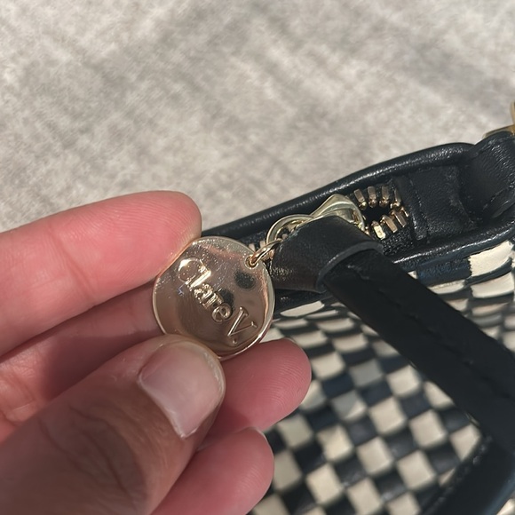 Clare V Petit Moyen Black/Cream Woven Checker crossbody/ shoulder bag - Picture 5 of 13